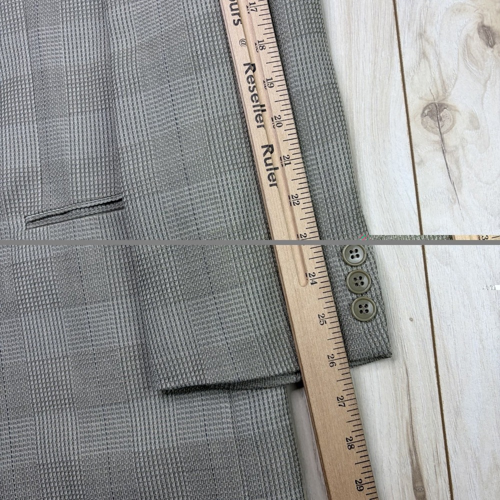 MANI Wool Linen Glen Plaid Striped Double Breasted Blazer Mens 44L Made In Italy - Picture 4 of 12